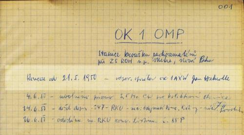 První zápis ve staničním deníku ze dne 21.5.1950