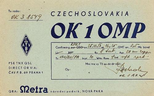 QSL lístek původní stanice OK1OMP