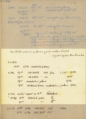 První zápis po změně volací značky dne 1.2.1956