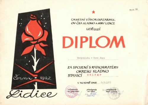 Diplom k 30. výročí vyhlazení Lidic