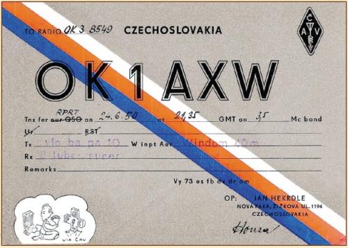 Nejstarší známá verze QSL našeho prvního VO Jana Hekrdleho
