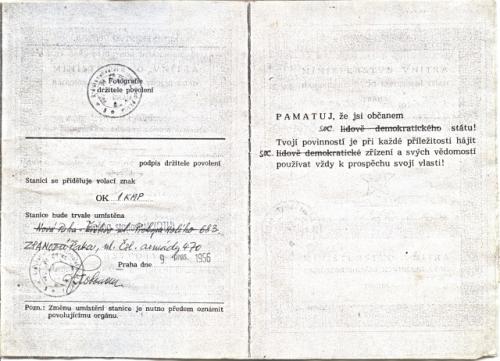 Fotokopie nejstarší dochované koncese vydané 9.12.1956 - další záznamy