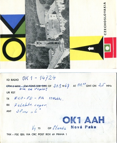 Jedna z prvních verzí QSL Standy Šmidrkala