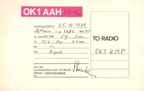 Jeden z posledních QSL lístků Standy Šmidrkala za spojení navázané 37 dnů před jeho náhlým úmrtím