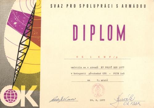 Diplom za II. místo v KV PD v kategorii přechodné QTH Petr 103