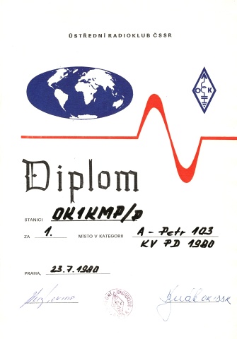 Diplom za I. místo v KV PD v kategorii A Petr 103