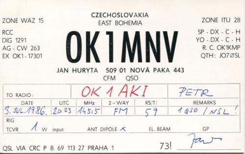 Další z QSL používaných Janem Hurytou