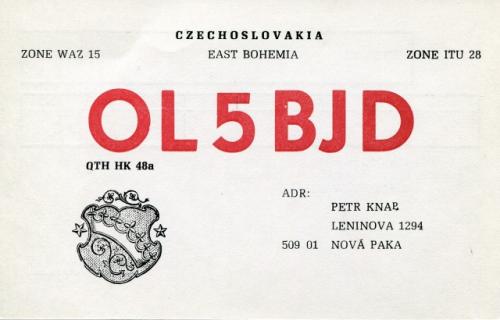 QSL Petra Knapa z doby, kdy měl mládežnickou koncesi OL