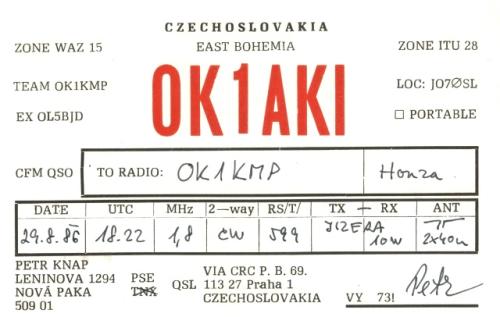 QSL Petra Knapa po obdržení koncese OK