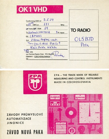 QSL lístek Rudy Webera za spojení s Petrem Knapem