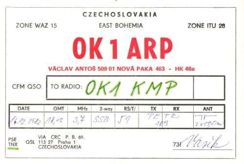 Další z verzí QSL lístků používaných Vaškem Antošem
