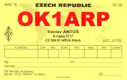 Poslední verze QSL lístku Vaška Antoše