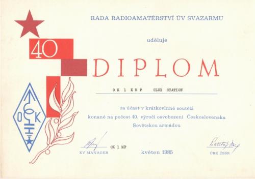 Diplom k 40. výročí osvobození Československa