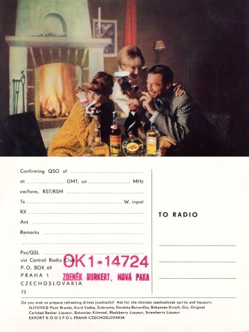 Posluchačský lístek Z. Burkerta s reklamou Jelínek