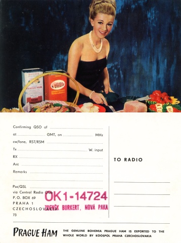Posluchačský lístek Z. Burkerta s reklamou na Pražskou šunku