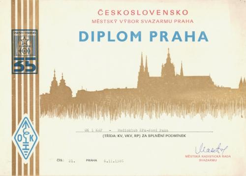 Diplom Praha k 35. výročí založení Svazarmu
