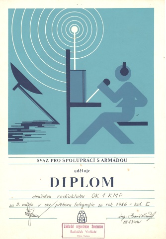 Diplom za 2. místo v okresním přeboru v telegrafii v kategorii E