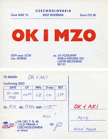 Poslední verze QSL lístku Jirky Podlipného