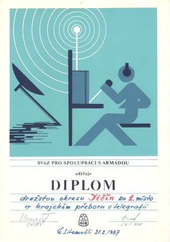 Diplom za 1. místo v krajském přeboru v telegrafii