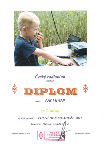 Diplom za 1. místo v PDM v kategorii 432 MHz multi op N