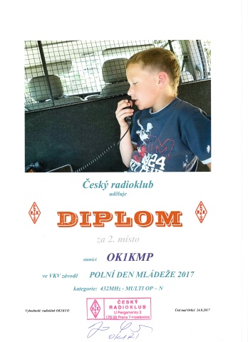 Diplom za 2. místo v PDM v kategorii 432 MHz multi op N