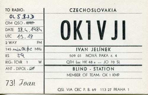 QSL lístek Ivana Jelínka