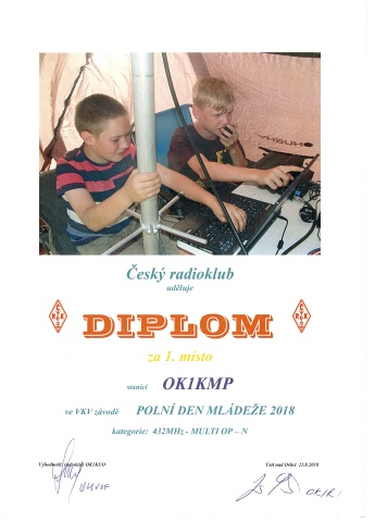 Diplom za 1. místo v PDM v kategorii 432 MHz multi op N