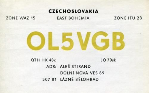 QSL Aleše Stiranda z doby, kdy měl mládežnickou koncesi OL