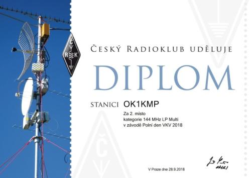 Diplom za 2. místo v PD v kategorii 144 MHz LP Multi