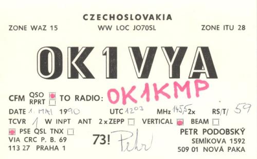 QSL Lístek Petra Podobského po obdržení koncese OK