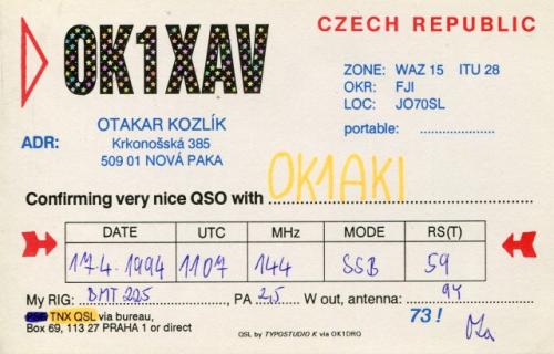 QSL lístek Oty Kozlíka